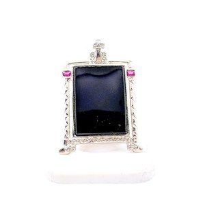 Vintage Art Deco Style Sterling Black Onyx Ruby & Diamond Pendant